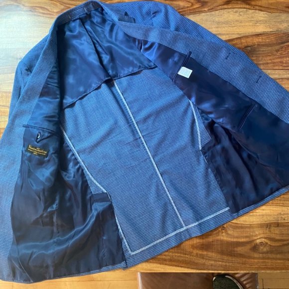 Blue Mini Check Wool Blazer [Venice Tailors] - Picture 2 of 8